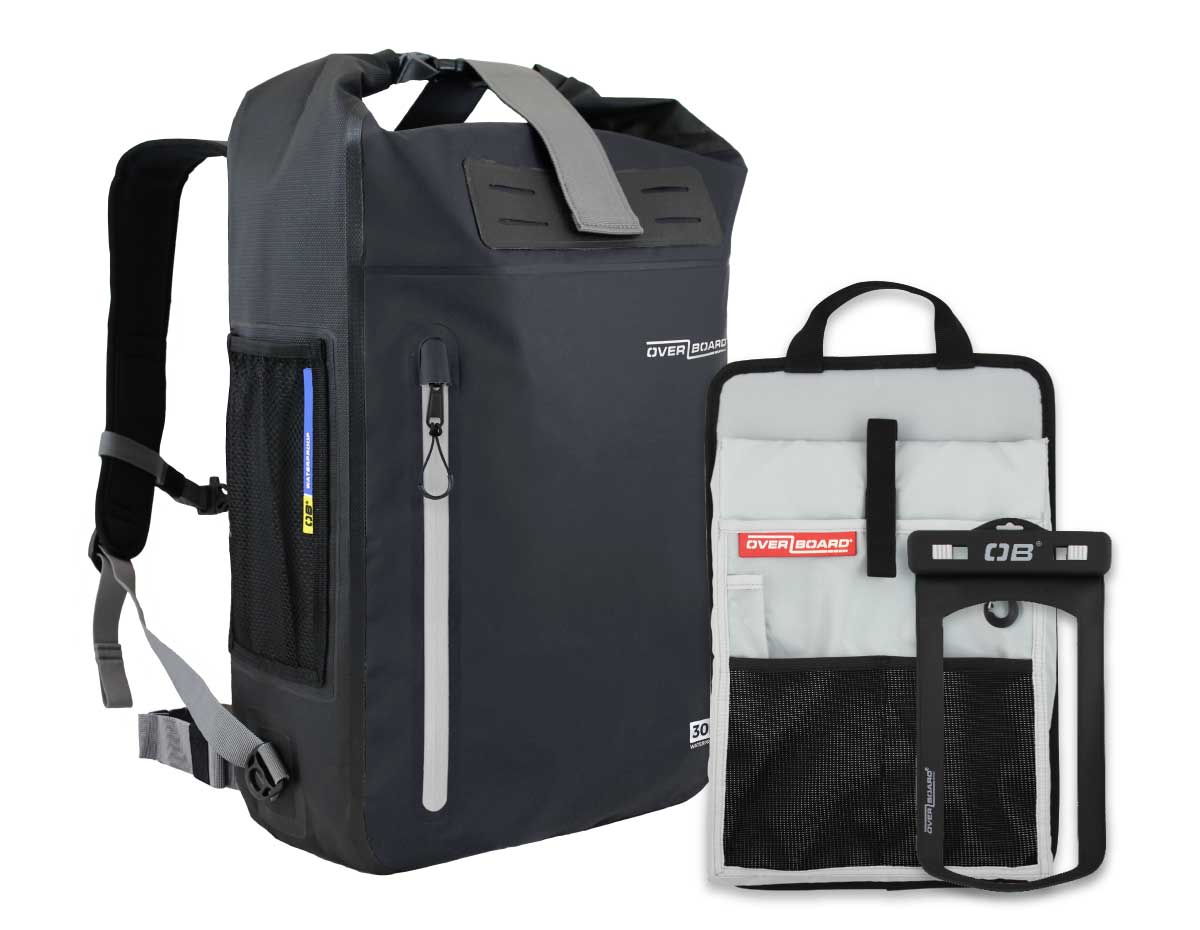 OverBoard Classic Explorer Waterproof Backpack Bundle - 30 Litres | OB1261BLK