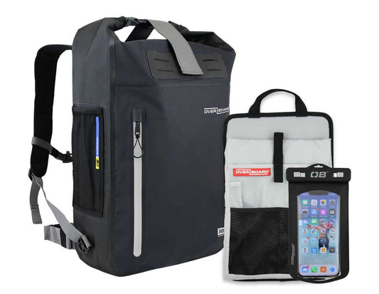OverBoard Classic Explorer Waterproof Backpack Bundle - 30 Litres | OB1261BLK